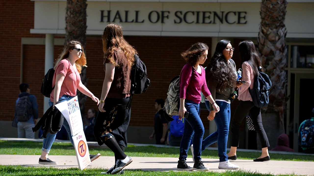 Americans generally support making tuition free at public colleges and universities for all U.S. students. Above, students at Long Beach State University in California in 2017. (Scott Varley/Digital First Media/Torrance Daily Breeze via Getty Images)